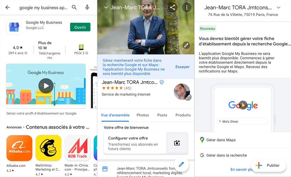 L'application Google Business disparaître